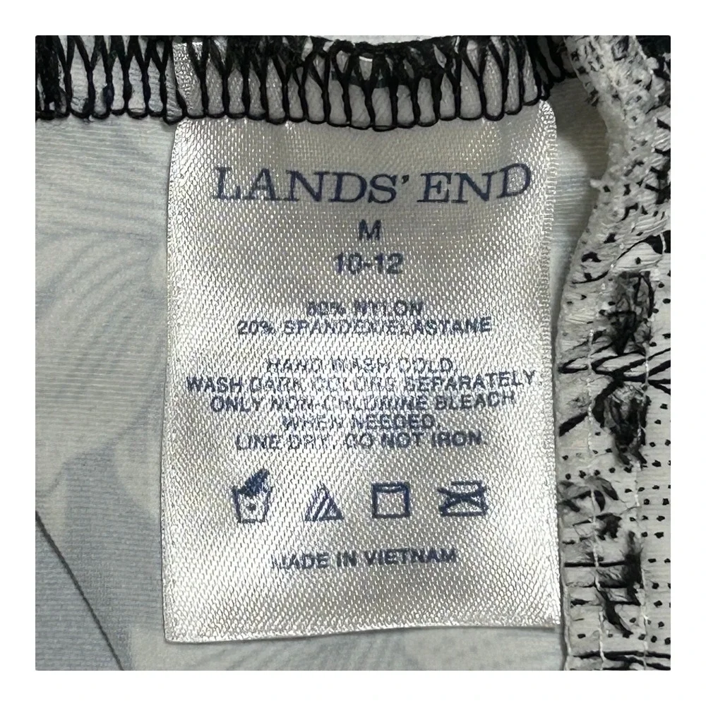 Lands' End Women's Swim Cover-Up M 10 - 12 Black White Floral Beach Sunblock NEW